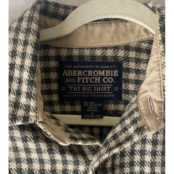 Abercrombie & Fitch Wool Blend Big Shirt Mens Size S Houndstooth Button Up Outdo - Picture 6 of 14